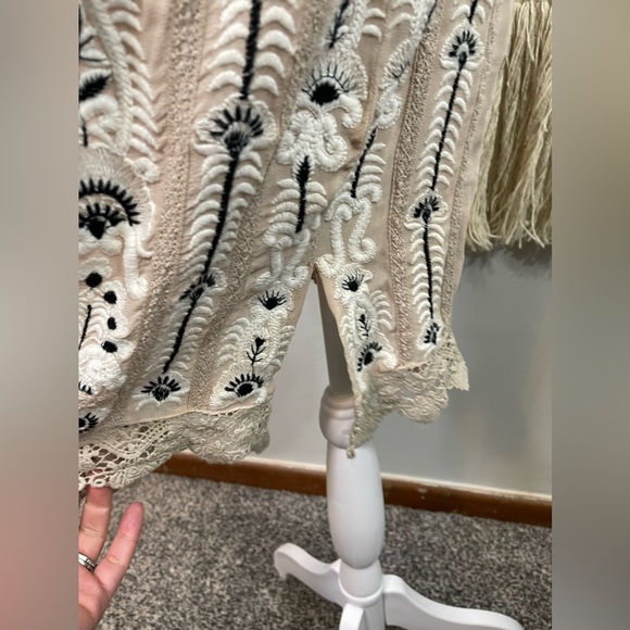 Anthropologie Maeve Beige Embroidered Lace Slip Midi Dress S spaghetti straps - Picture 9 of 11